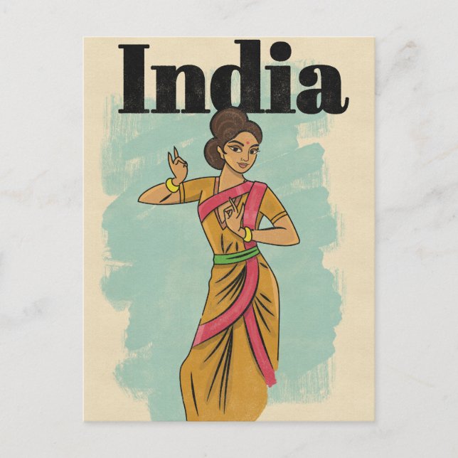 India vintage travel poster postcard (Front)