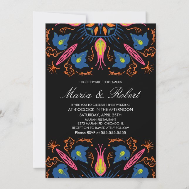 India Wedding Theme Elephant Floral Black  Invitation (Front)