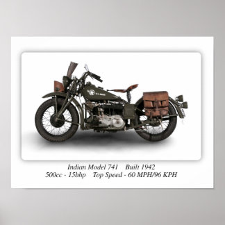Indian 741 WW2 Model Motorcycle - A3 Poster