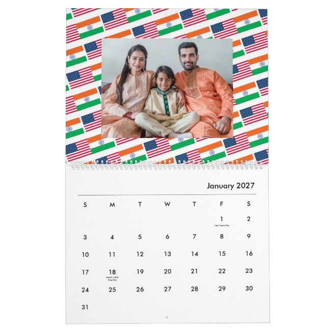 Indian American Add Photo Flags  कैलेंडर  2026 Calendar (Jan 2027)