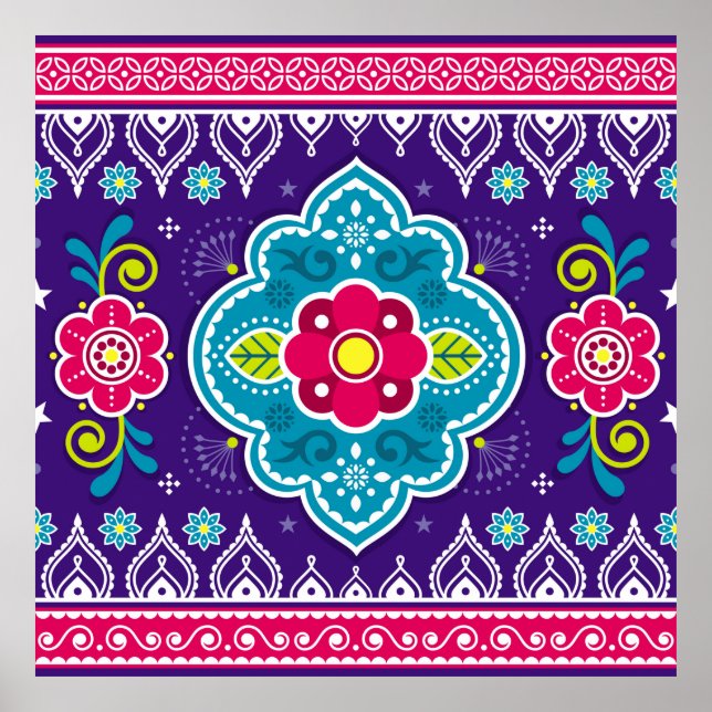 Indian and Pakistani truck art seamless pattern de Poster (Front)