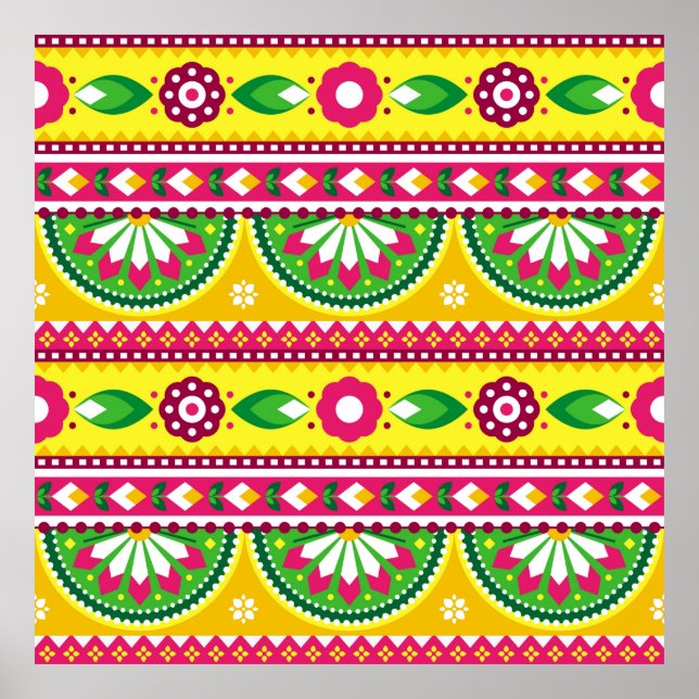 Indian and Pakistani truck art seamless pattern de Poster (Front)