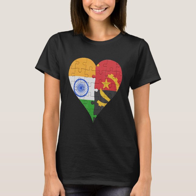 Indian Angolan Flag Heart T-Shirt (Front)