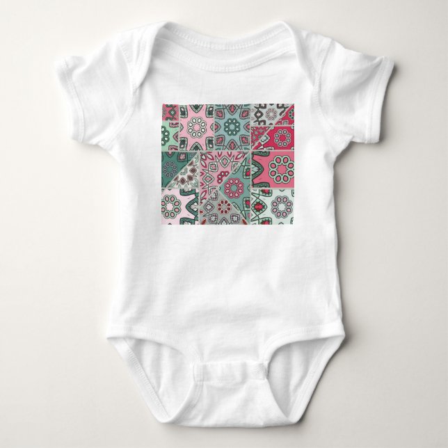 Indian Arabic Patchwork Quilt Vintage Baby Bodysuit (Front)