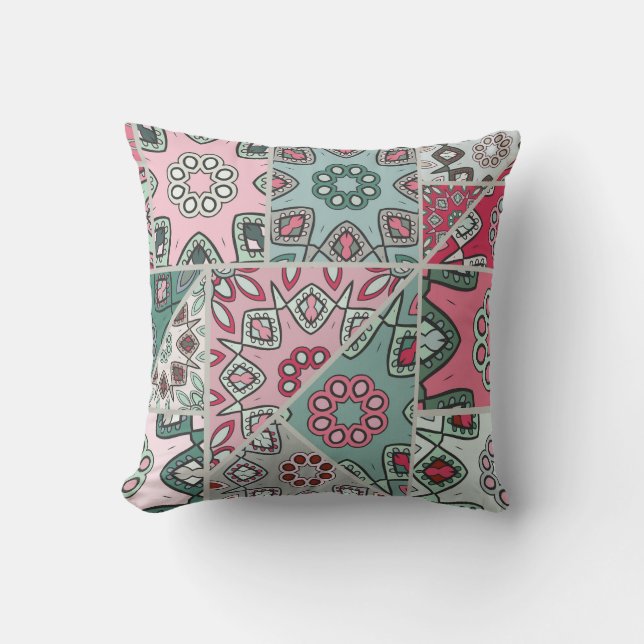 Indian Arabic Patchwork Quilt Vintage Cushion (Front)