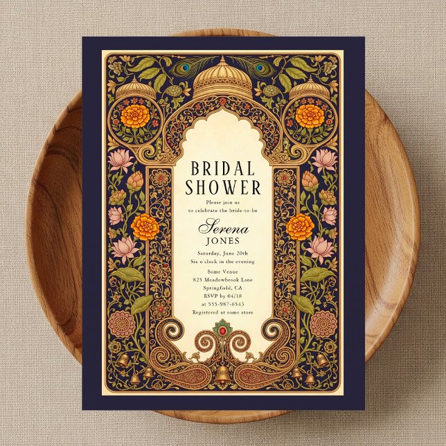 Indian Art Nouveau Floral Bridal Shower Invitation Postcard (Creator Uploaded)