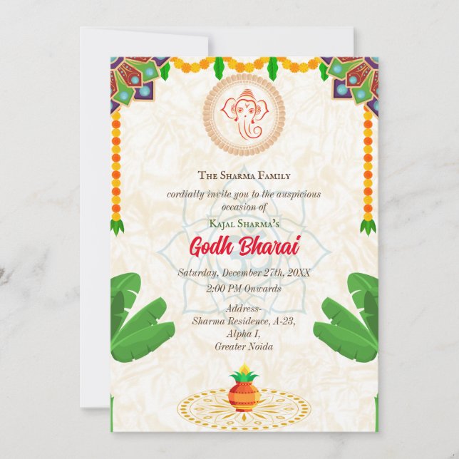 Indian Baby Shower Godh Bharai Hindu Invitation (Front)