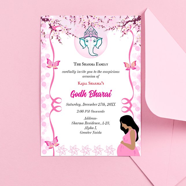 Indian Baby Shower Godh Bharai Hindu Pink Invitation (Creator Uploaded)
