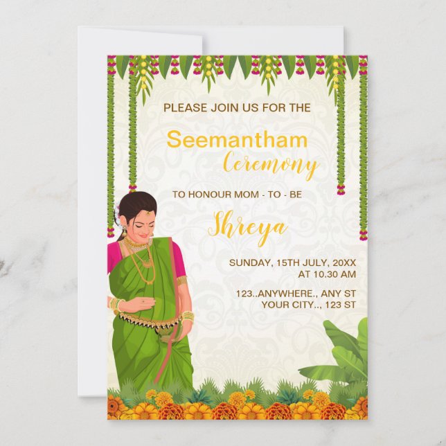 Indian Baby Shower Invitation Card, Seemantham  (Front)