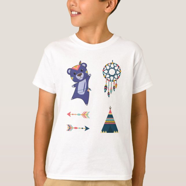 Indian Bear blue Fashing Teddy Feather Cute T-Shirt (Front)