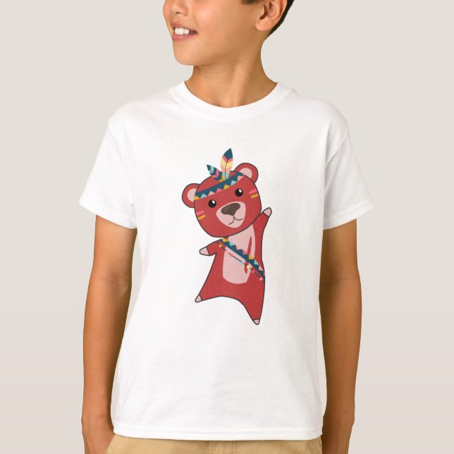 Indian Bear Fashing Teddy Feather Cute T-Shirt (Front)