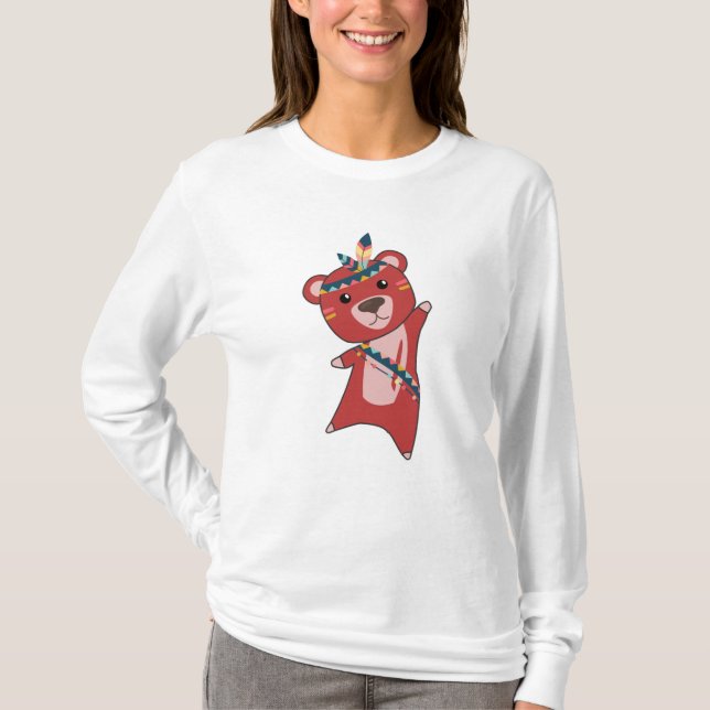 Indian Bear Fashing Teddy Feather Cute T-Shirt (Front)