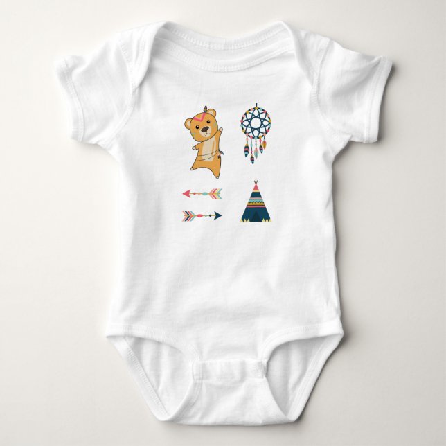 Indian Bear Yellow Fashing Teddy Feather Baby Bodysuit (Front)