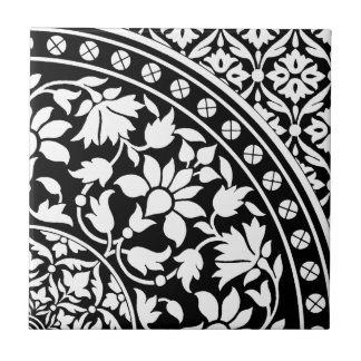 Indian Black and White Floral Geometric Pattern Tile