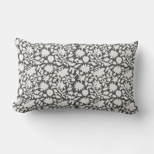 Indian blockprint  dark grey lumbar pillow (Front)