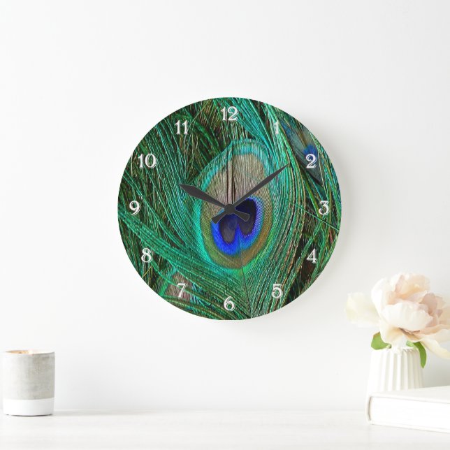 Indian Blue Peacock Feather Large Clock (Home)