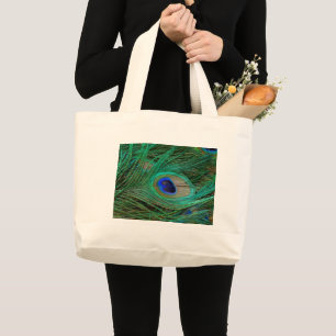 Indian Blue Peacock Feather Large Tote Bag