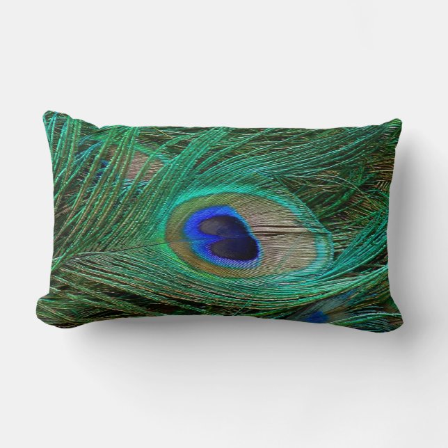 Indian Blue Peacock Feather Lumbar Cushion (Front)