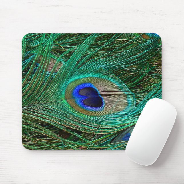 Indian Blue Peacock Feather Mouse Pad (With Mouse)