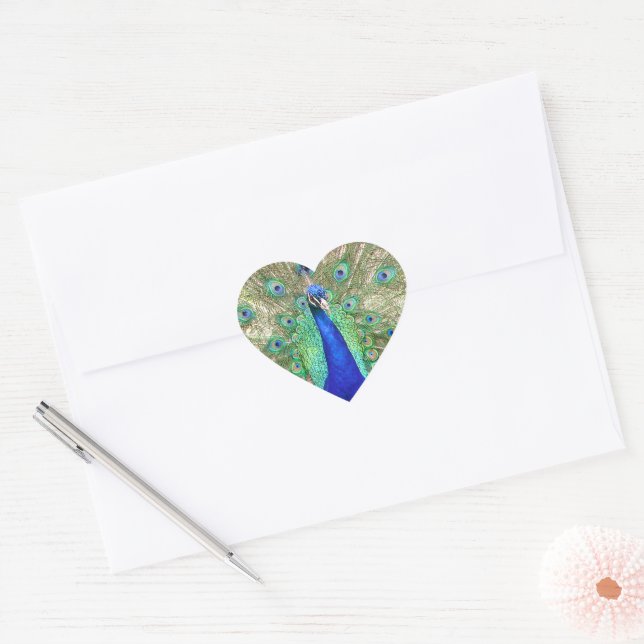 Indian Blue Peacock Heart Sticker (Envelope)