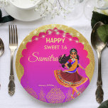 Indian Bollywood girls birthday party template Paper Plate<br><div class="desc">Indian Bollywood girls birthday party editable template printed paper plates personalised party tableware,  cute Indian girl dance pose for Indian themed birthday party plates</div>
