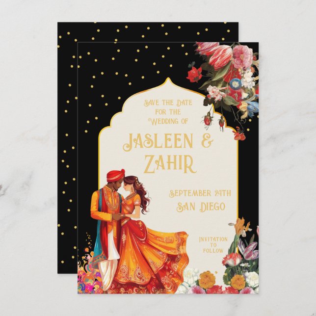 Indian Bride and Groom Save the Date Invitation (Front/Back)