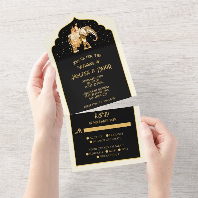 Indian Bride Groom Elephant Wedding All In One Invitation (Tearaway)