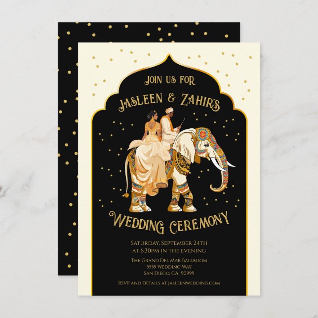 Indian Bride Groom Elephant Wedding Invitation (Front/Back)