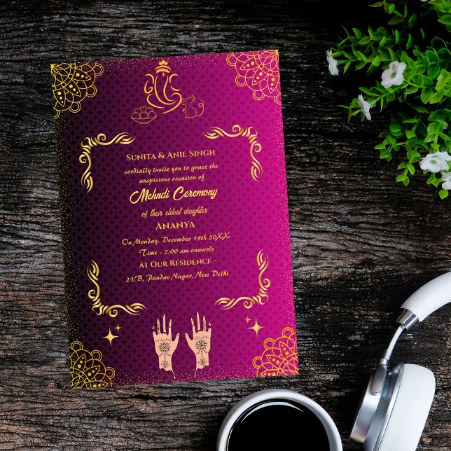 Indian Bride Mehndi Ceremony Ganesha Invitation (Creator Uploaded)