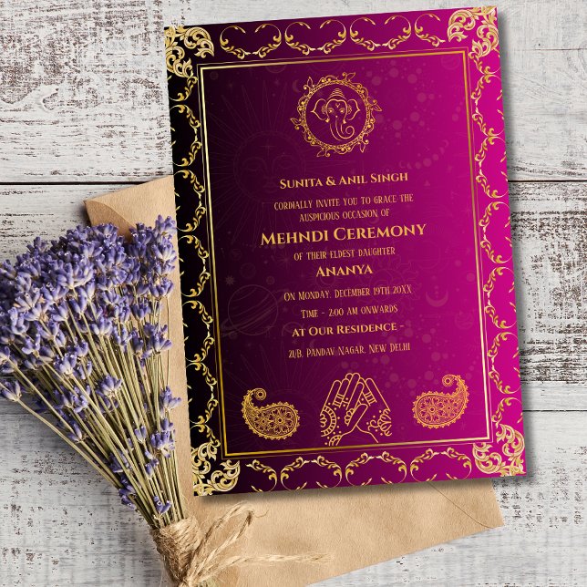 Indian Bride Mehndi Ceremony Golden Design Invitation (Creator Uploaded)