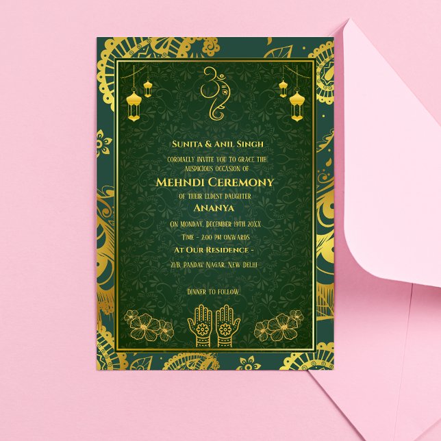 Indian Bride Mehndi Ceremony Golden Design Invitation (Creator Uploaded)