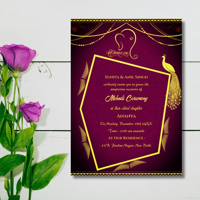 Indian Bride Mehndi Ceremony Peacock Design Invitation (Creator Uploaded)