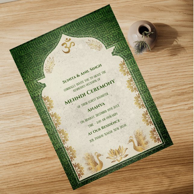 Indian Bride Mehndi Ceremony Peacock Design Invitation (Creator Uploaded)