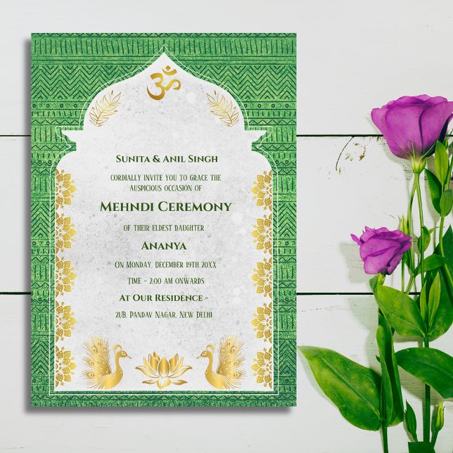 Indian Bride Mehndi Ceremony Peacock Design Invitation (Creator Uploaded)