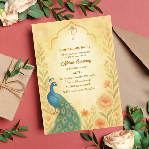 Indian Bride Mehndi Ceremony Peacock Floral Invitation