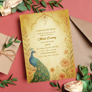 Indian Bride Mehndi Ceremony Peacock Floral Invitation
