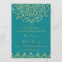 Indian Bright Blue Green Gold Mehndi Hindu Wedding