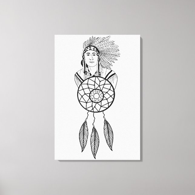 Indian Chief dream Catcher Native American Art  Canvas Print (Front)