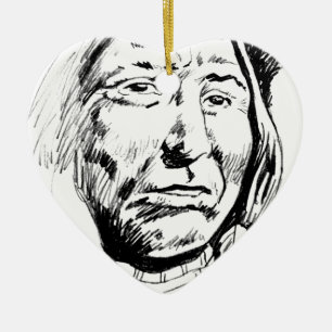 Indian Chief Ink Sketch Motivational Ceramic Tree Decoration