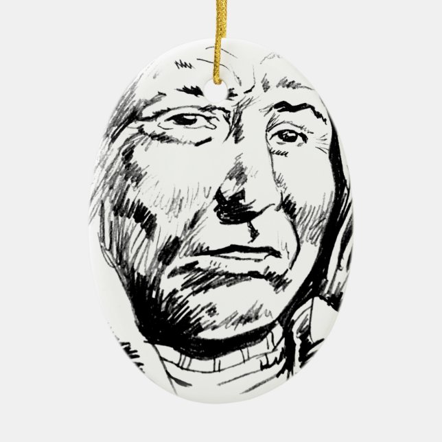 Indian Chief Ink Sketch Motivational Ceramic Tree Decoration (Front)