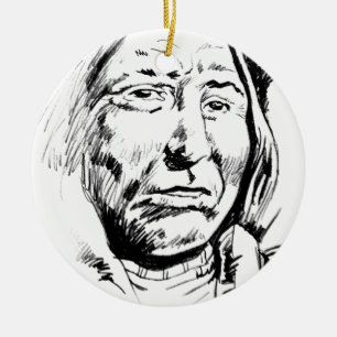 Indian Chief Ink Sketch Motivational Ceramic Tree Decoration
