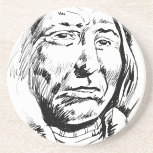 Indian Chief Ink Sketch Motivational Coaster