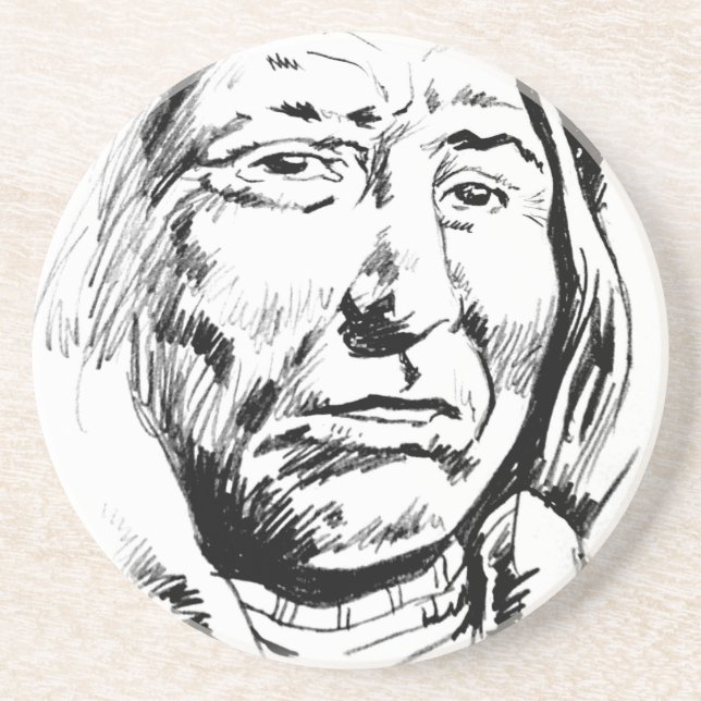 Indian Chief Ink Sketch Motivational Coaster (Front)