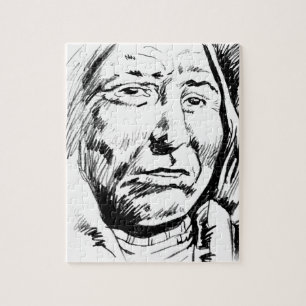 Indian Chief Ink Sketch Motivational Jigsaw Puzzle