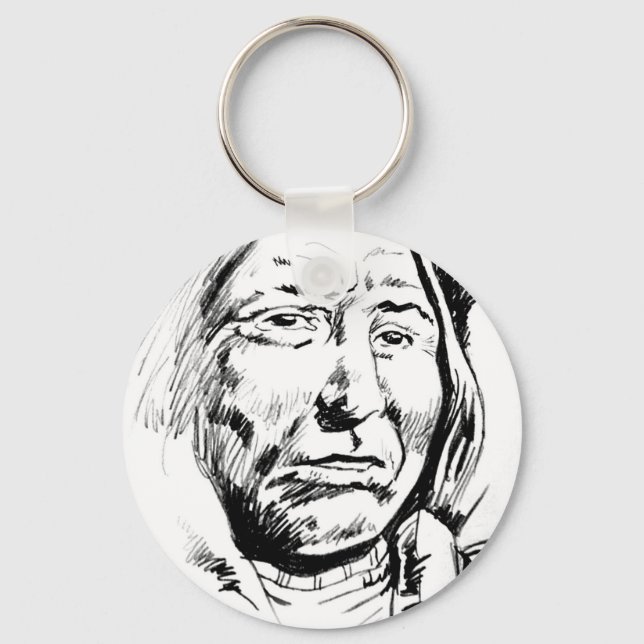 Indian Chief Ink Sketch Motivational Key Ring (Front)