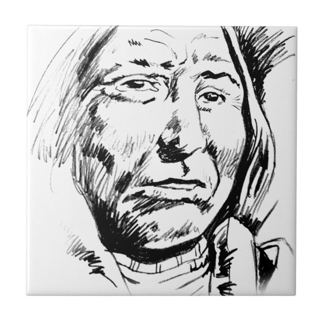 Indian Chief Ink Sketch Motivational Tile (Front)