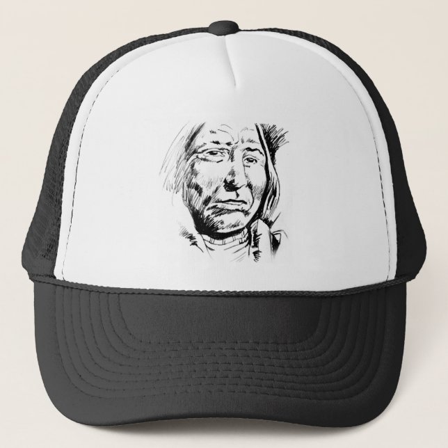 Indian Chief Ink Sketch Motivational Trucker Hat (Front)