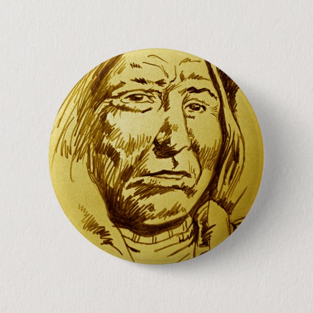 Indian Chief Pencil Sketch 6 Cm Round Badge (Front)