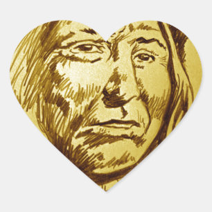 Indian Chief Pencil Sketch Heart Sticker