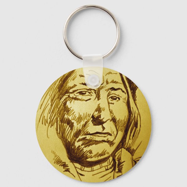 Indian Chief Pencil Sketch Key Ring (Front)